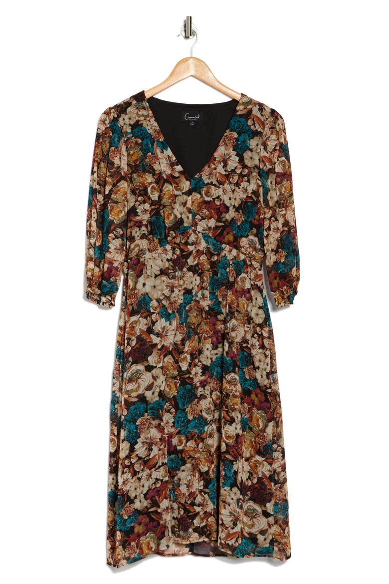 Floral Empire Waist Midi Dress, Alternate, color, MALLARD