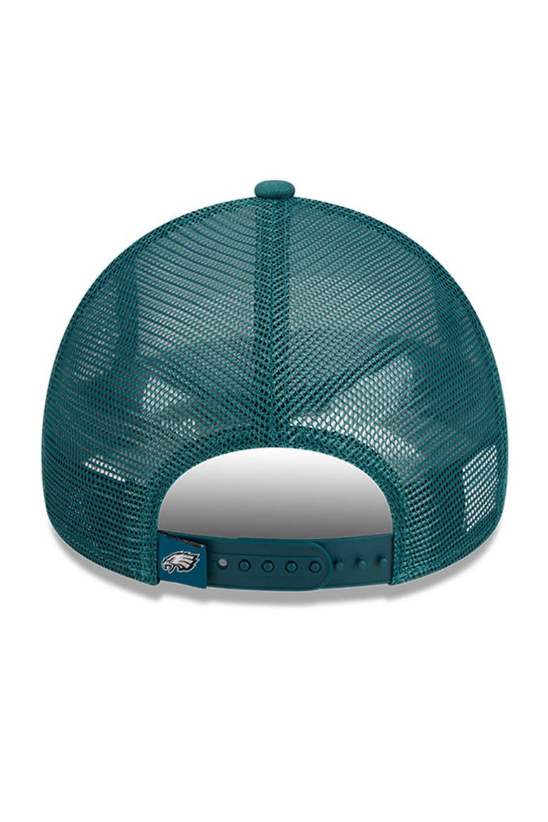 Men's New Era White/Midnight Green Philadelphia Eagles Stacked A-Frame Trucker 9FORTY Adjustable Hat, Alternate, color, White