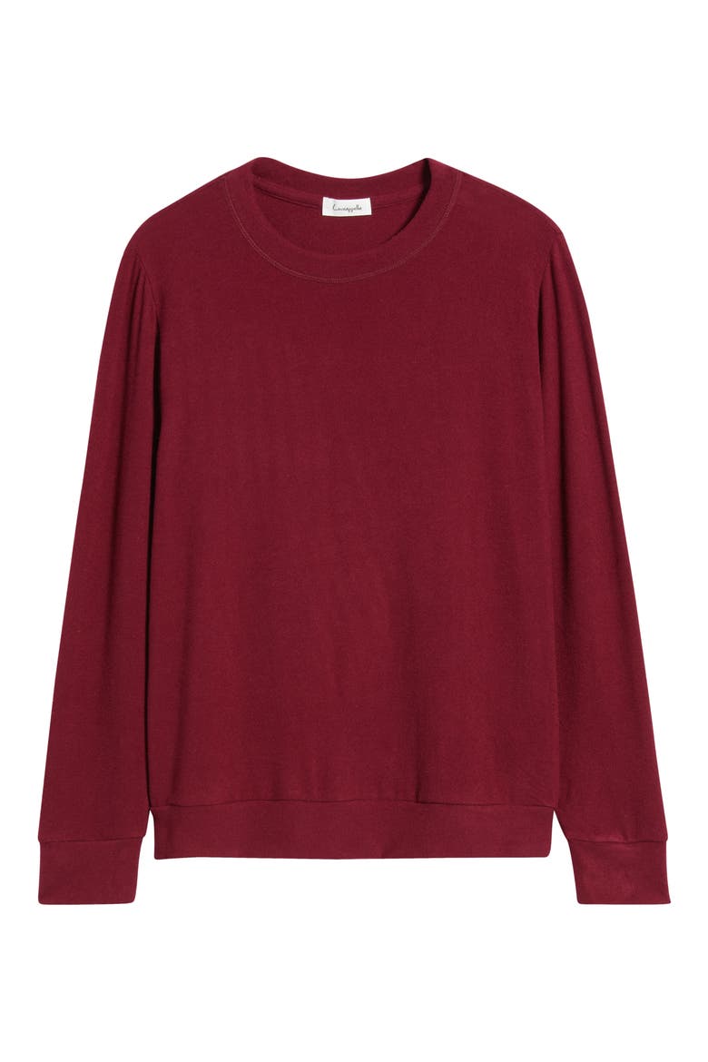 Brushed Jersey Crewneck Top, Alternate, color, BURGUNDY