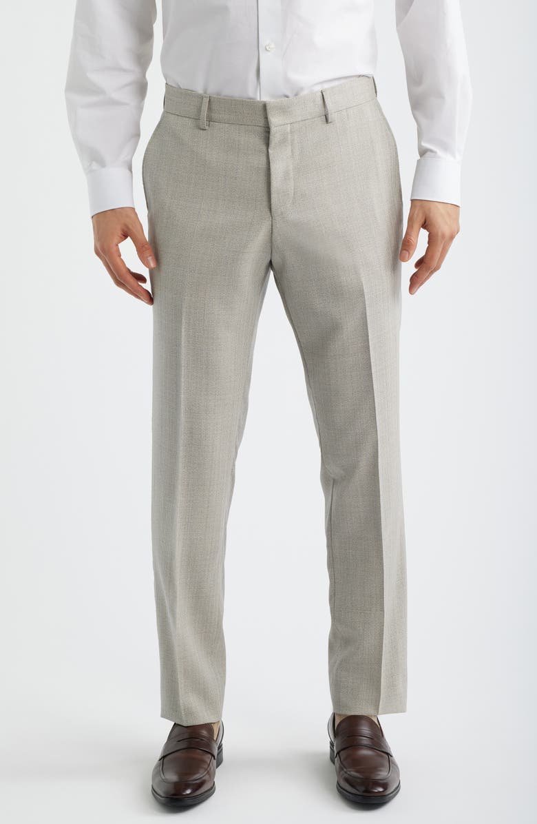 BOSS Genius Slim Fit Flat Front Dress Pants, Main, color, White