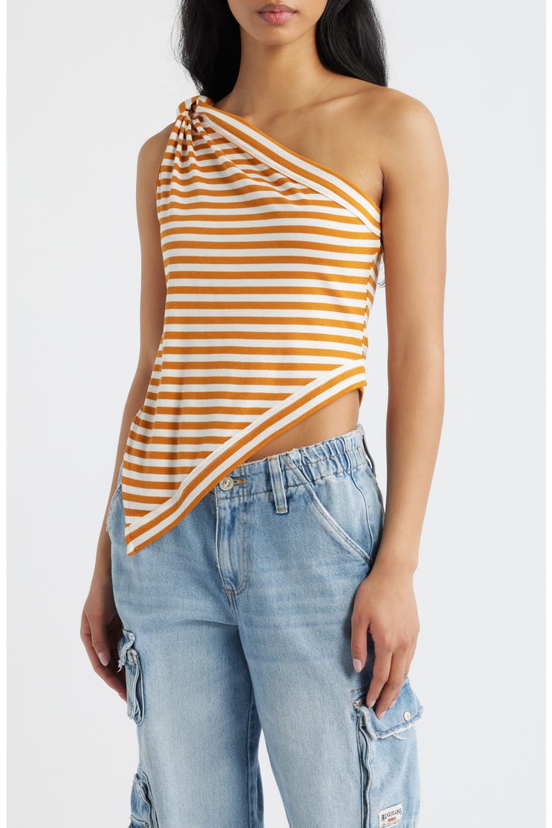 Knot My Vibe One-Shoulder Asymmetric Top, Main, color, BUTTER PECAN COMBO