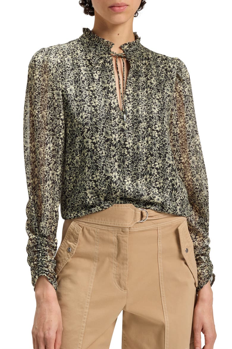 Berodeo Floral Long Sleeve Top, Main, color, BLACK/ IVORY