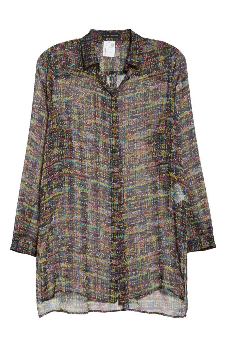 Etro Tweed Print Silk Tunic Blouse, Alternate, color,