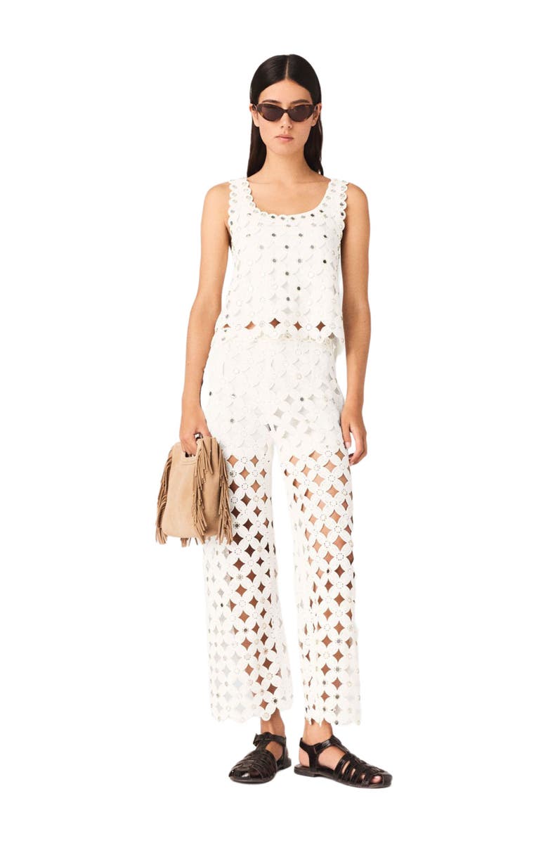 maje Crochet trousers with mirrors, Main, color, White