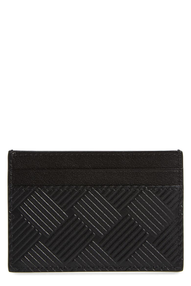 Intrecciato Embossed Leather Card Case, Main, color, BLACK-SILVER