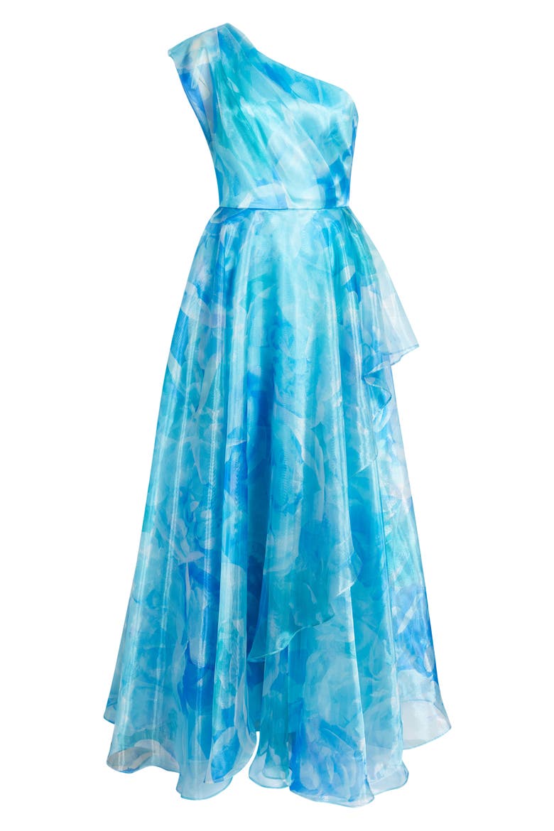 One-Shoulder Georgette Ballgown, Alternate, color, BLUE