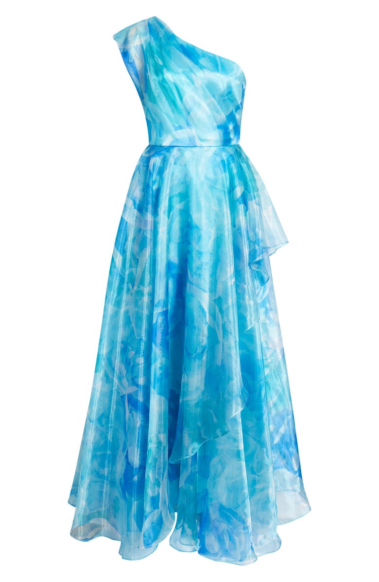 Eliza J One-Shoulder Georgette Ballgown, Alternate, color, Blue