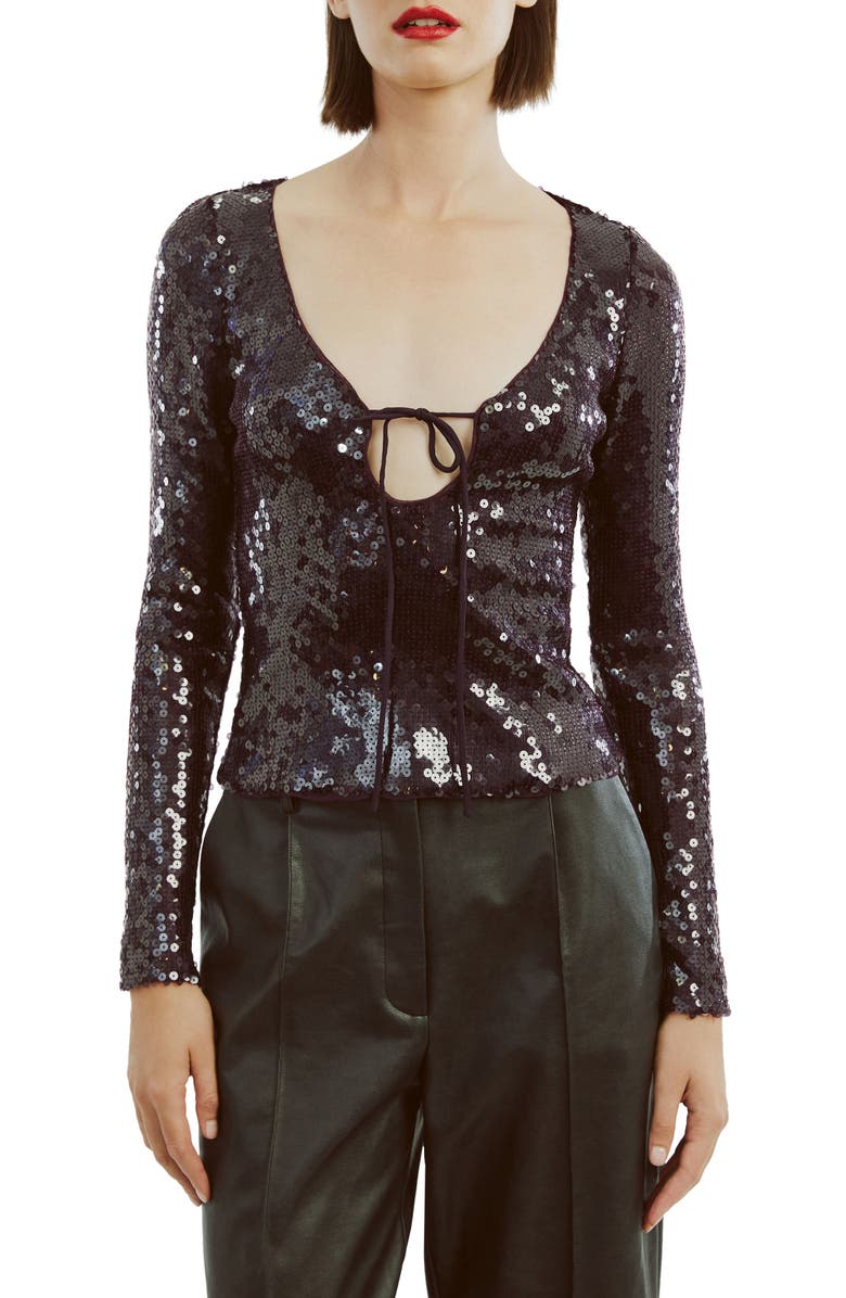 Bardot Verona Sequin Long Sleeve Top, Main, color,
