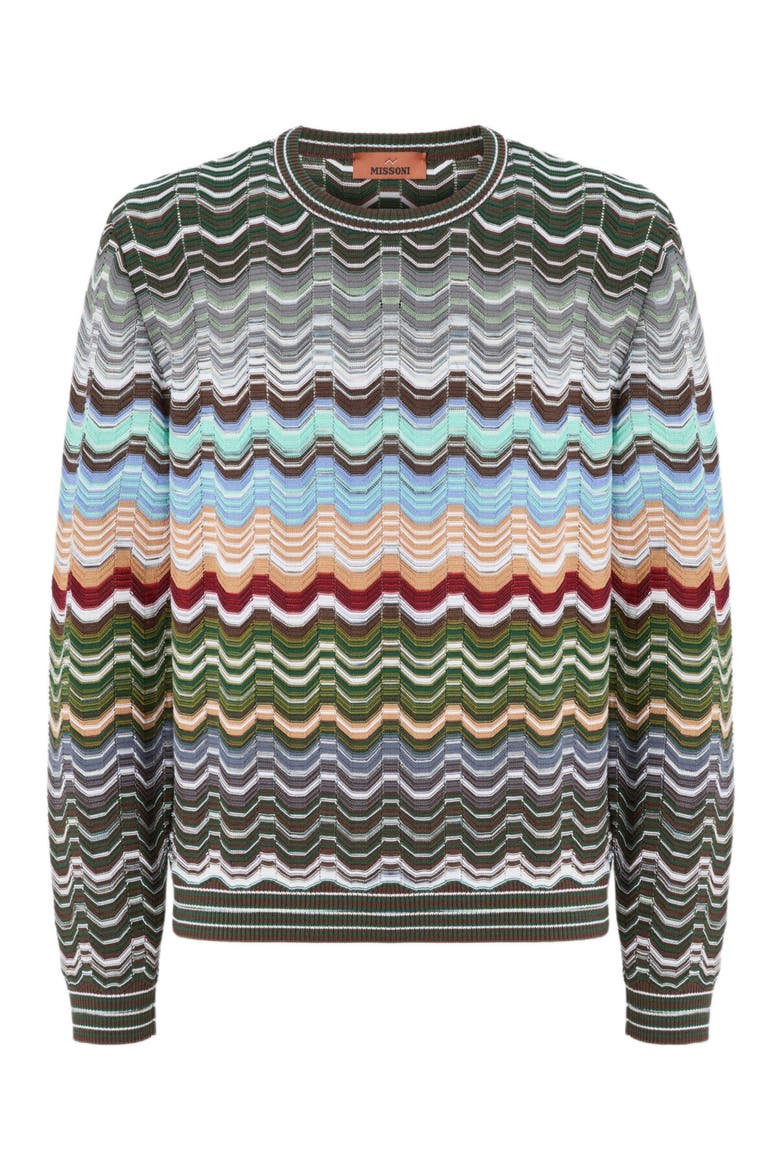 Crew-neck Cotton And Viscose Chevron Pullover With Greek Motif, Alternate, color, Multicoloured