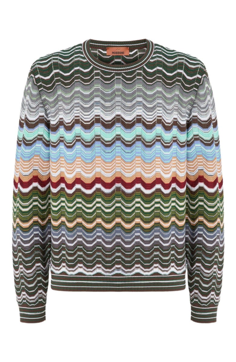 Missoni Crew-neck Cotton And Viscose Chevron Pullover With Greek Motif, Alternate, color, Multicoloured