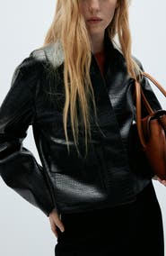 MANGO Nilo Croc Embossed Faux Leather Jacket