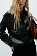 MANGO Nilo Croc Embossed Faux Leather Jacket
