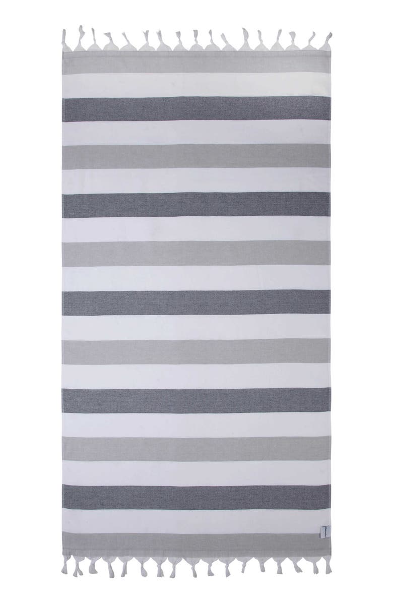InfuseZen Kapris Striped Organic Turkish Towel with Soft Terry Cloth Back, Main, color, Grey