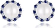 Lafonn Sapphire & Simulated Diamond Imitation Pearl Stud Earrings