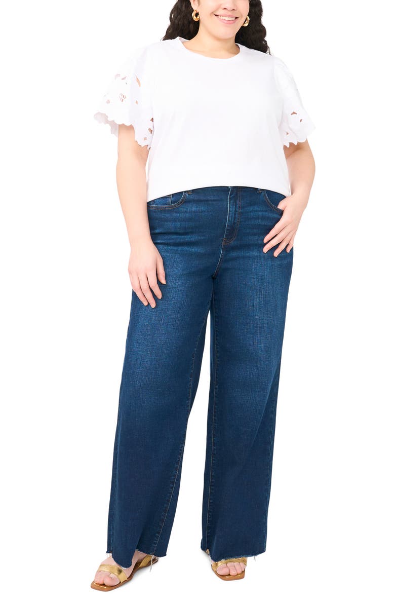 Vince Camuto Lace Sleeve Tee, Alternate, color, Ultra White