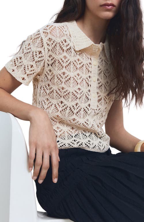 Mango Open Stitch Cotton Blend Knit Polo Sweater