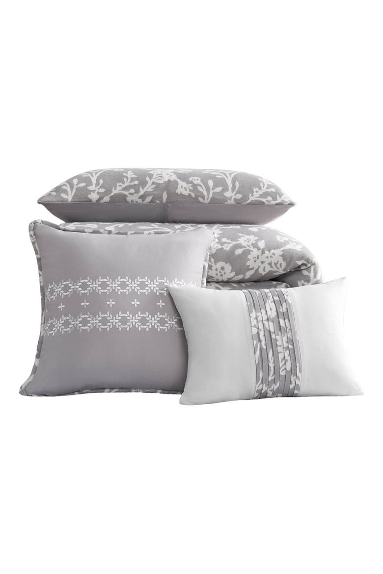 Fiora Floral Duvet Set, Main, color, GREY FLORAL