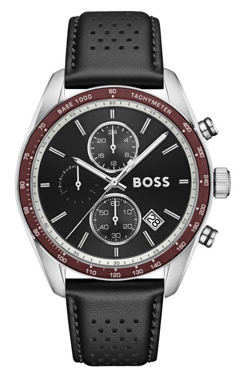 Grand Prix Chronograph Leather Strap Watch