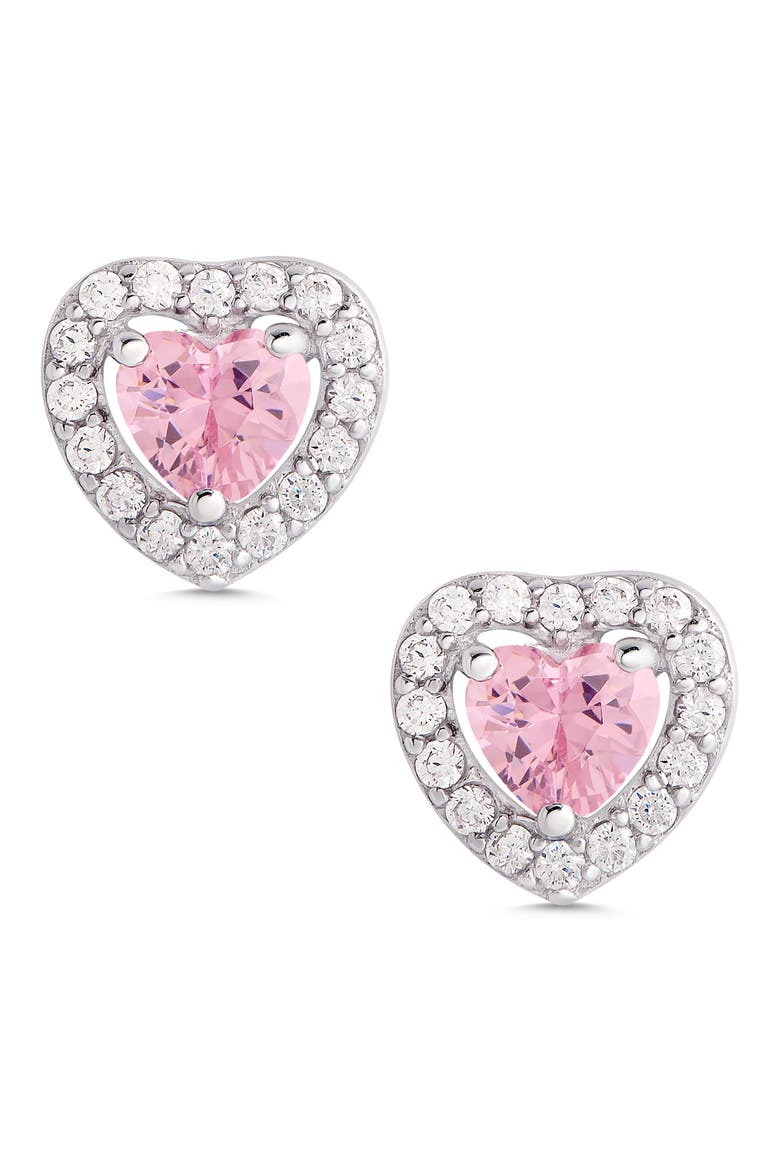 Kids' Cubic Zirconia Heart Halo Stud Earrings, Main, color, PINK