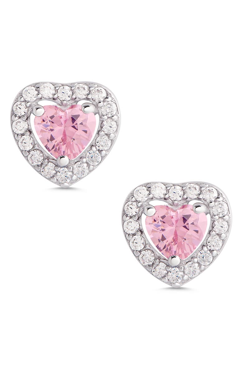 Lily Nily Kids' Cubic Zirconia Heart Halo Stud Earrings, Main, color, Pink