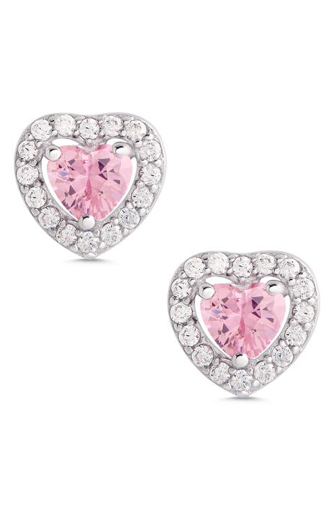 Kids' Cubic Zirconia Heart Halo Stud Earrings
