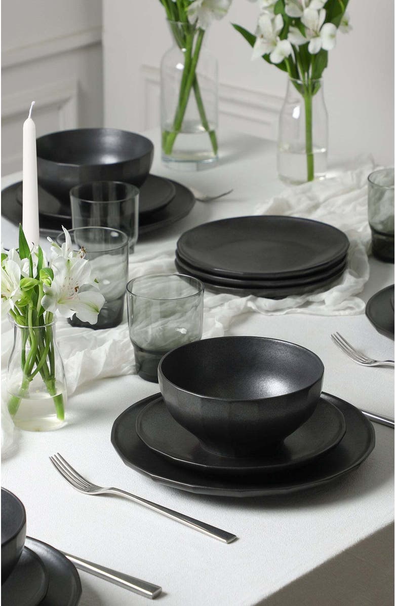 Stone Lain Rio Stoneware 16-Piece Dinnerware Set with Glasses, Alternate, color, Black