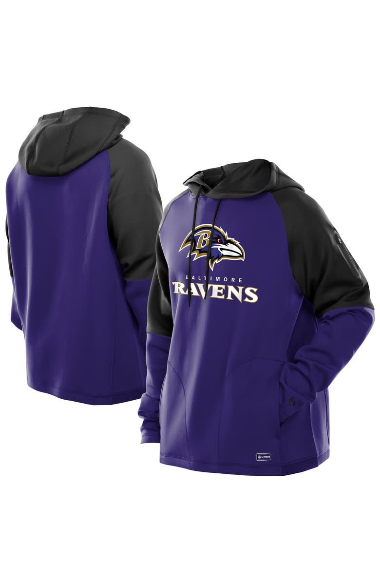 New Era Men's New Era  Purple Baltimore Ravens Combine Authentic Color Block Raglan Pullover Hoodie, Main, color, 