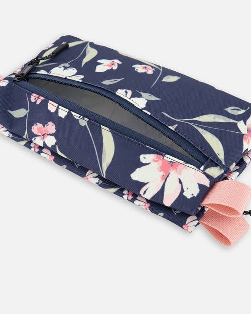 Deux Par Deux Double Pencil Case Flower In Blue