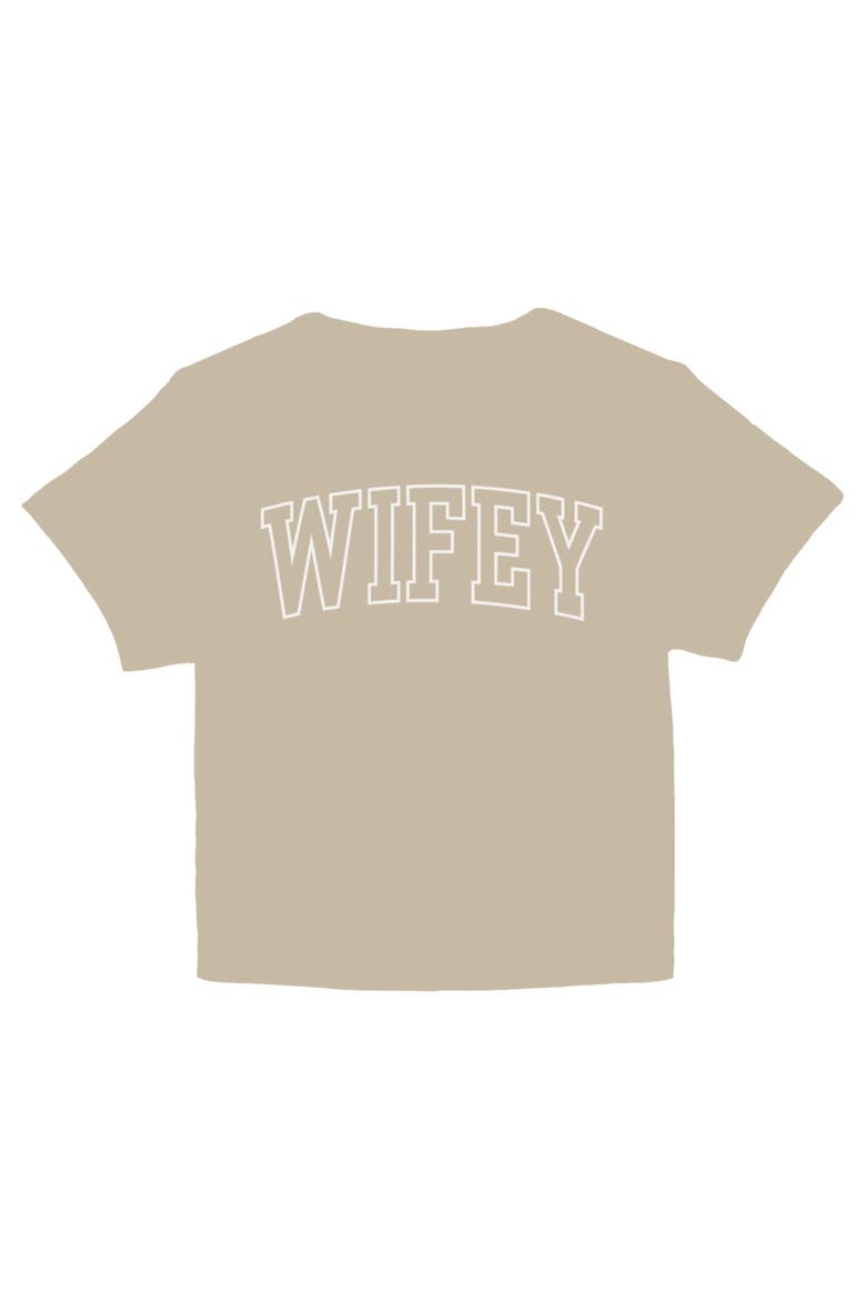 Junior's Wifey Varsity Arch Short Sleeve Baby T-shirt, Main, color, Plaza Taupe
