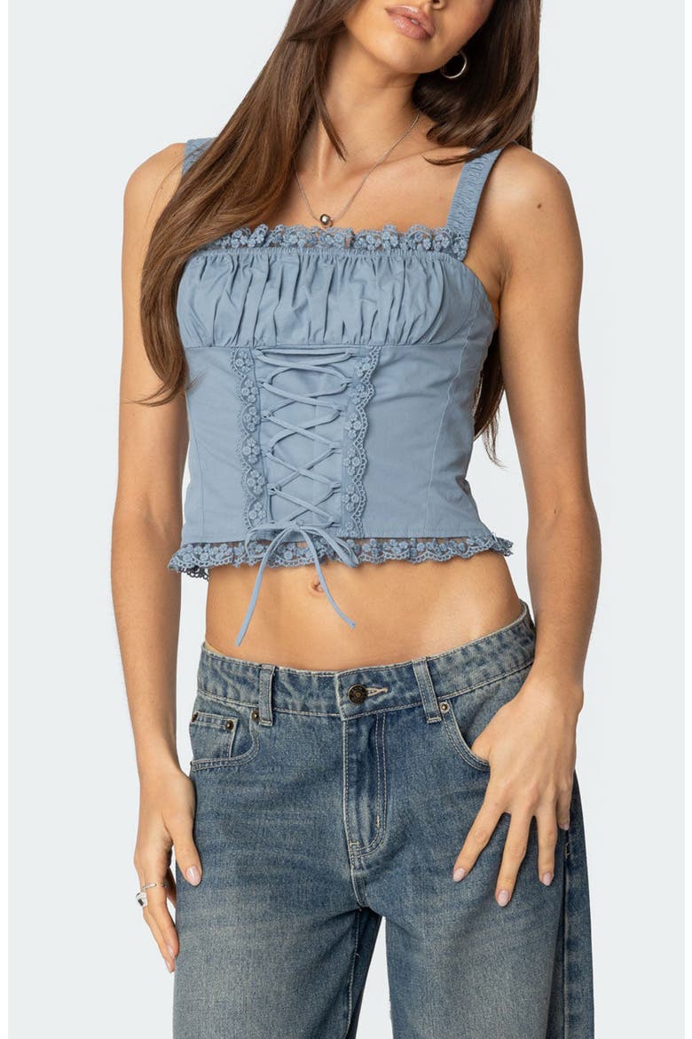 Juliet Lace-Up Cotton Corset Top, Main, color, LIGHT-BLUE