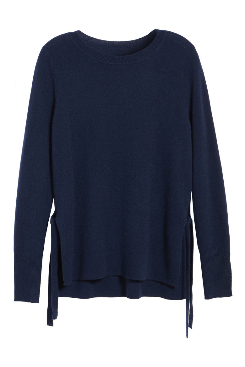 Side Tie Cashmere Sweater, Alternate, color, NAVY PEACOAT