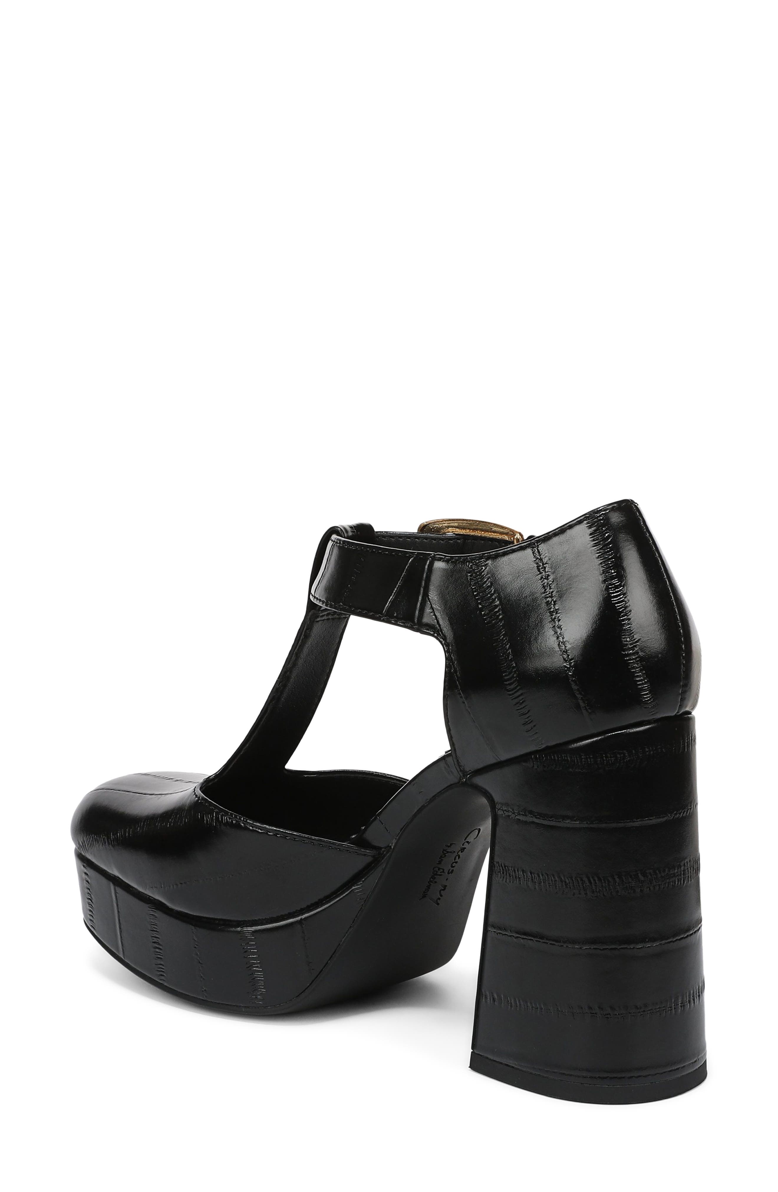 Idalia Croc Embossed Faux Leather T-Strap Pump, Alternate, color, BLACK