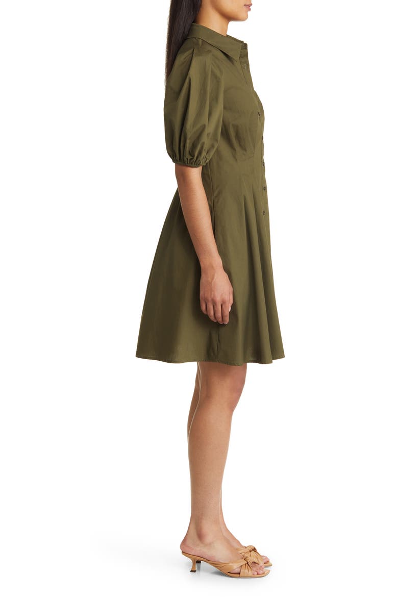 Puff Sleeve Cotton Shirtdress, Alternate, color, OLIVE
