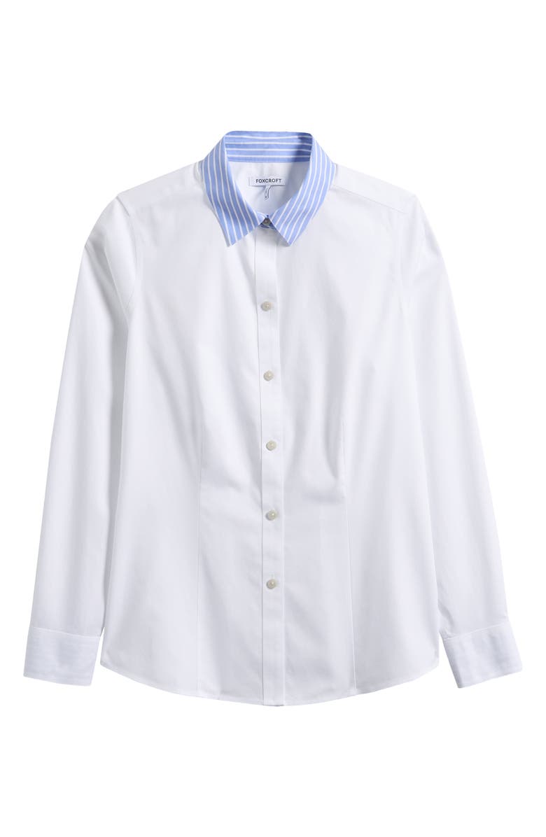 Foxcroft Dianna Stripe Button-Up Shirt, Alternate, color, White Blue