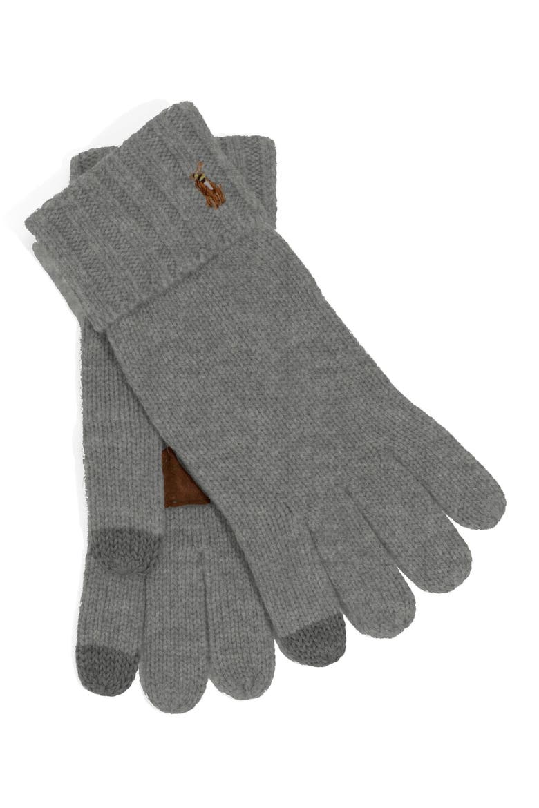 Signature Merino Touch Gloves W/ Leather Patch, Main, color, Fawn Grey Hthr