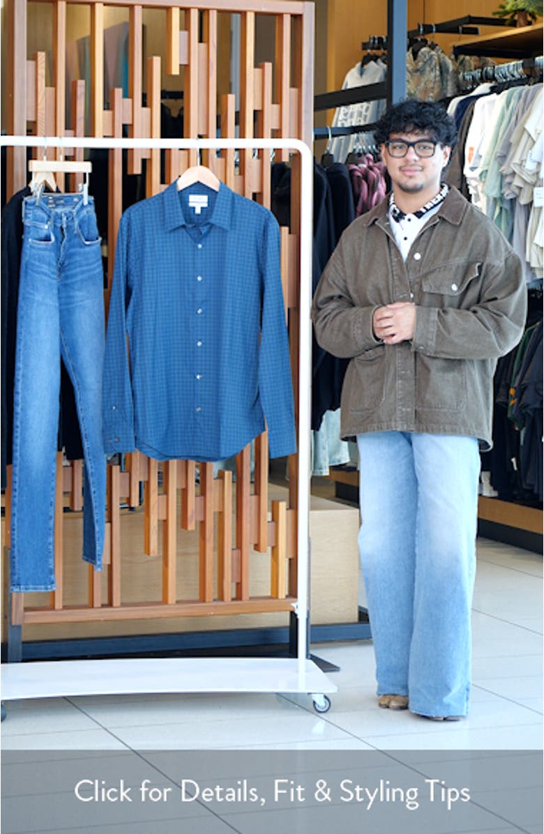 Tech Slim Fit Green Gingham Check Performance Button-Down Shirt, sales video thumbnail