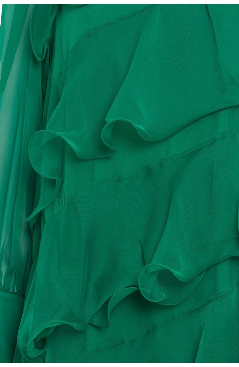 Gizia Asymmetric Ruffle Detail Long-Sleeve Lined Maxi Green Dress, Alternate, color, Green