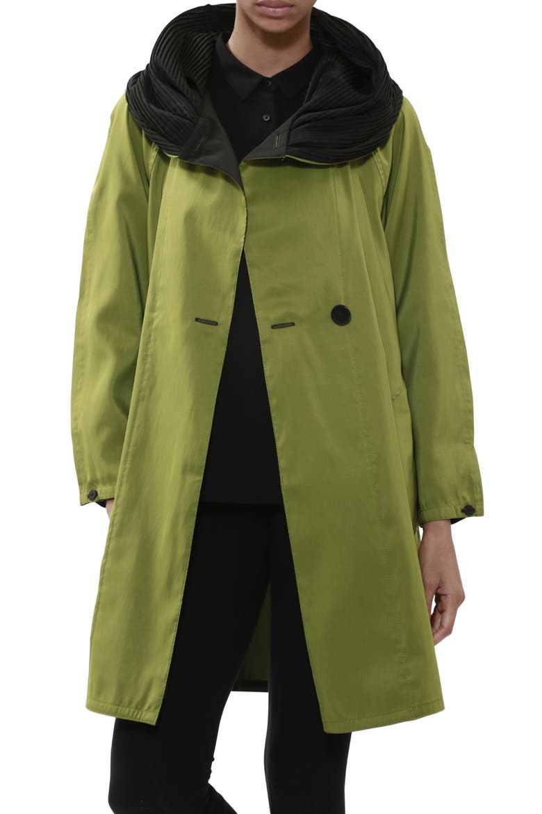 Donatella Reversible Hooded Raincoat, Main, color, GRASS / BLACK