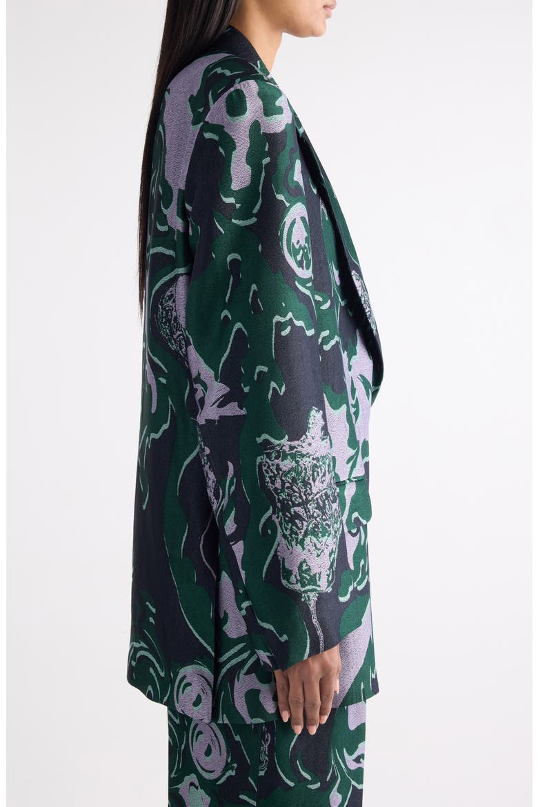 Bastis Abstract Floral Jacquard Single Breasted Crepe Blazer, Alternate, color, DARK GREEN