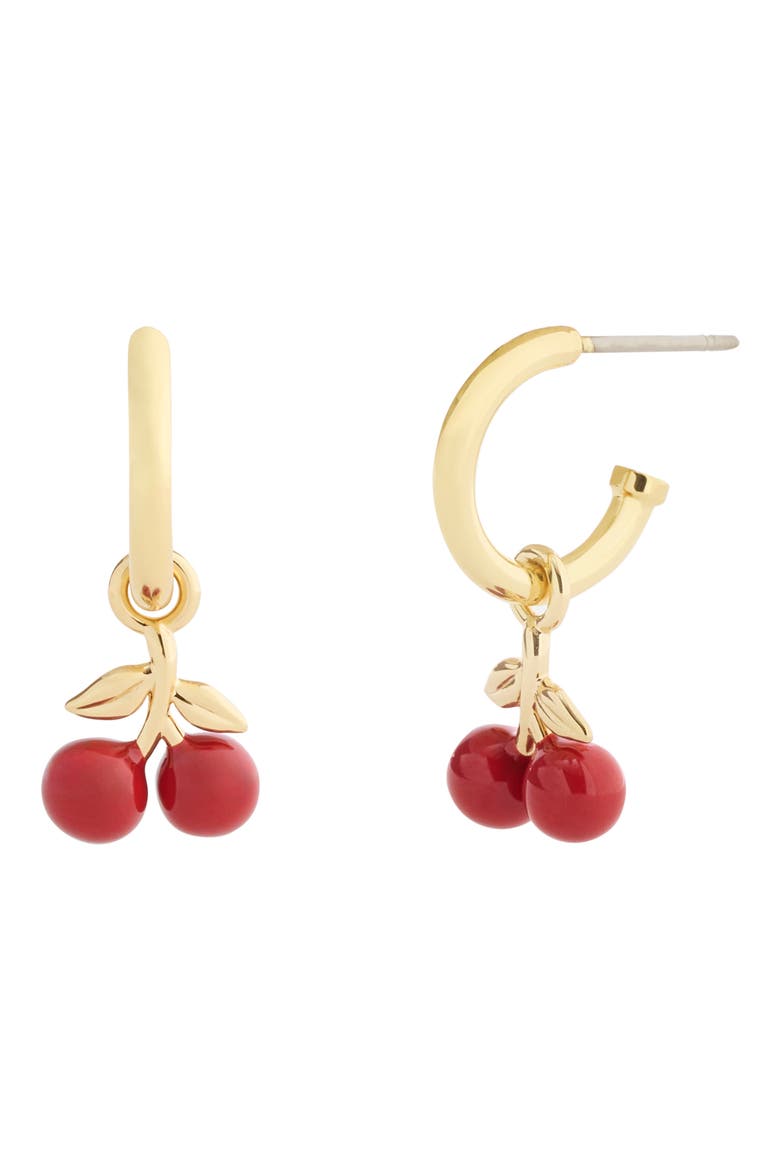 Cherry Huggie Hoop Earrings, Main, color, RED/ GOLD