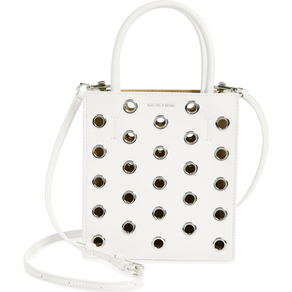Shop Veronica Beard Small Grommet Leather Shopper In Off White Silver