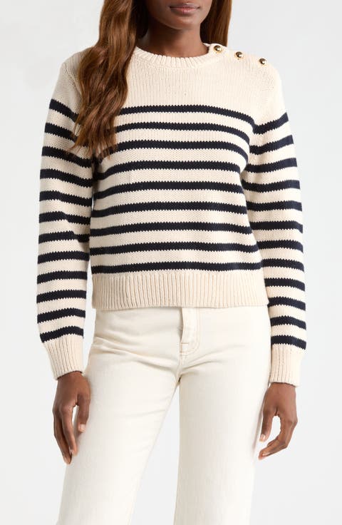The Mariner Stripe Button Accent Cotton Sweater
