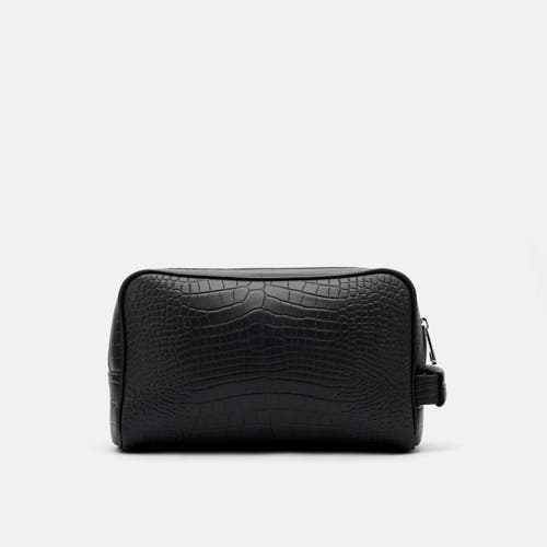 MARC NOLAN Croc-Embossed Calfskin Leather Dopp Kit in Black Crocskin at Nordstrom
