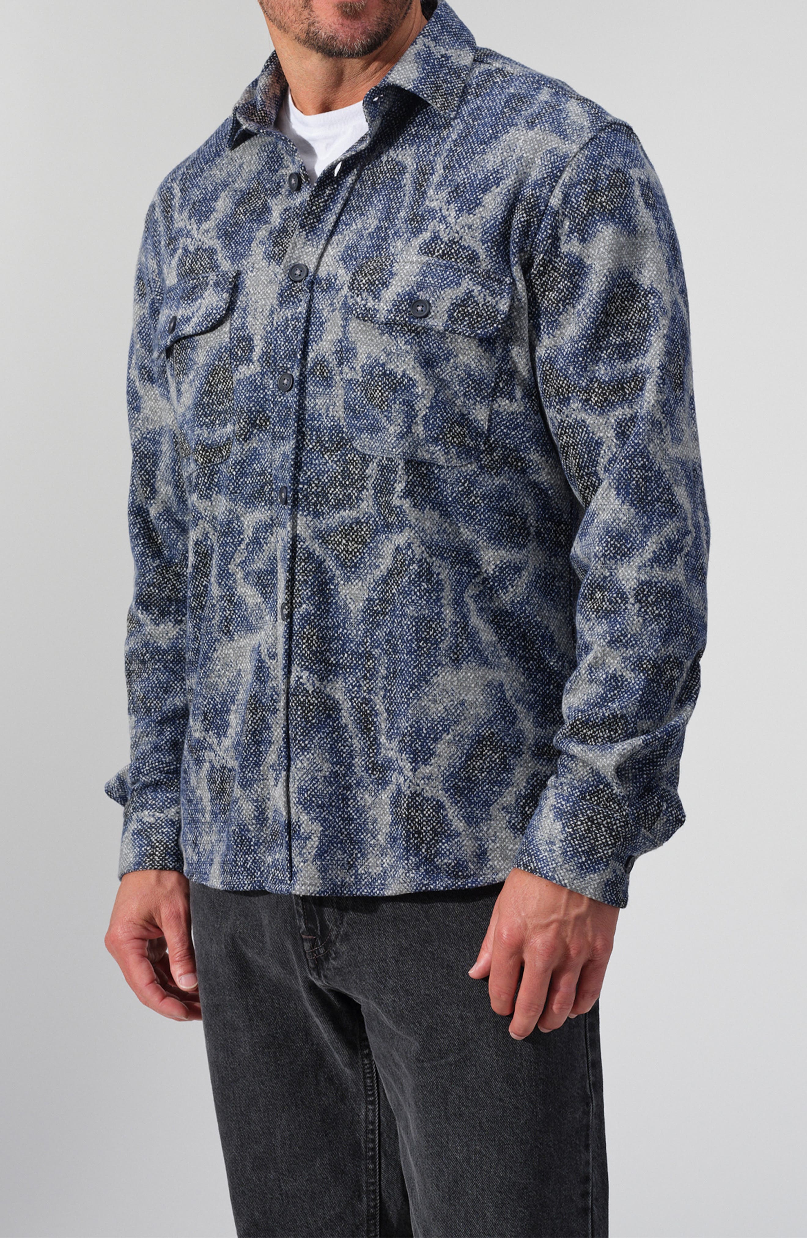 STUDIO GARNET LOS ANGELES Abstract Print Knit Button-Up Shirt