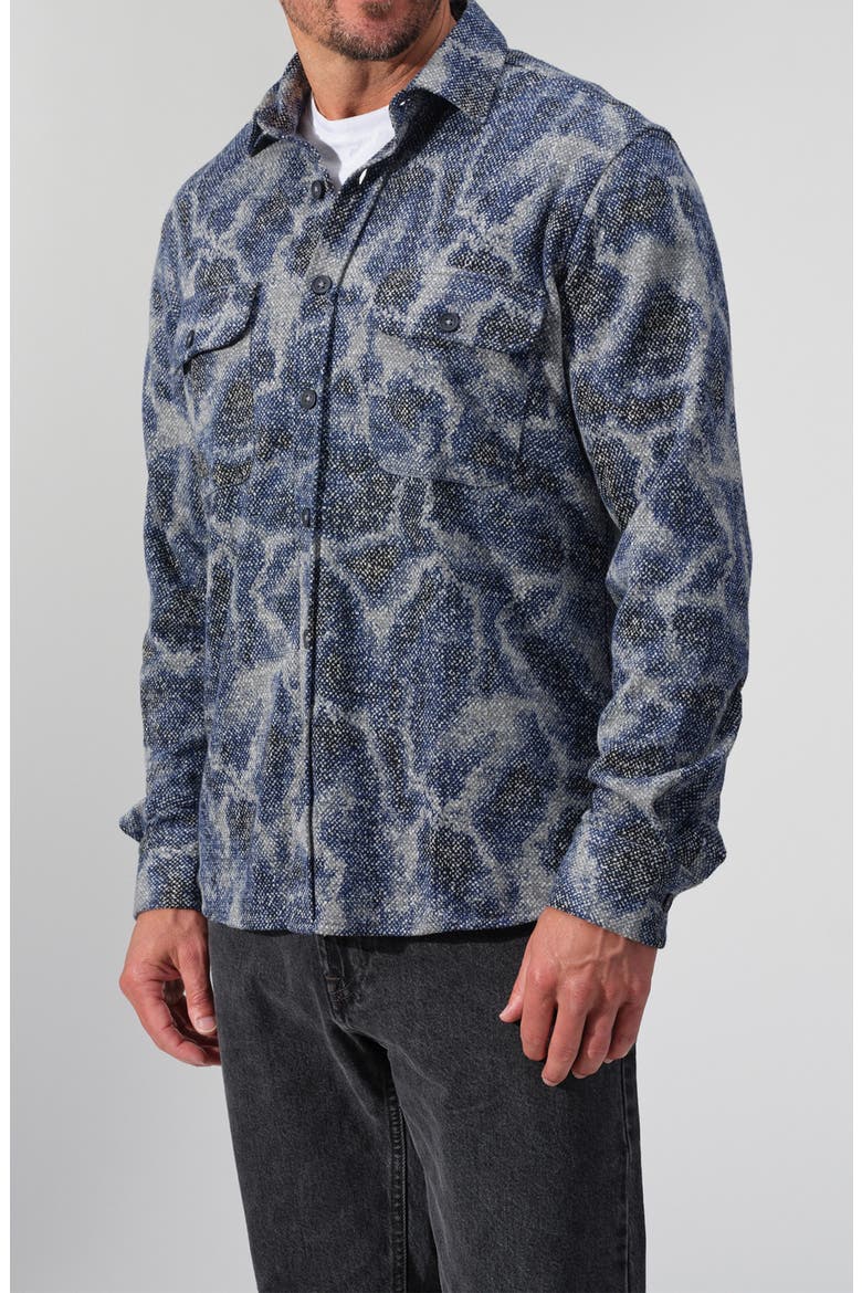 Abstract Print Knit Button-Up Shirt, Main, color, ROYAL