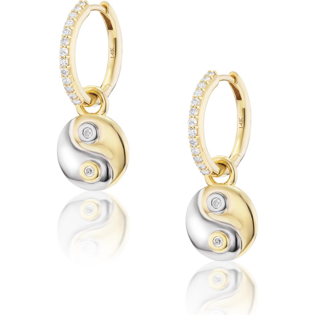 Sheryl Lowe Two Tone Diamond Bezel Yin Yang Charm Earring In Silver/gold
