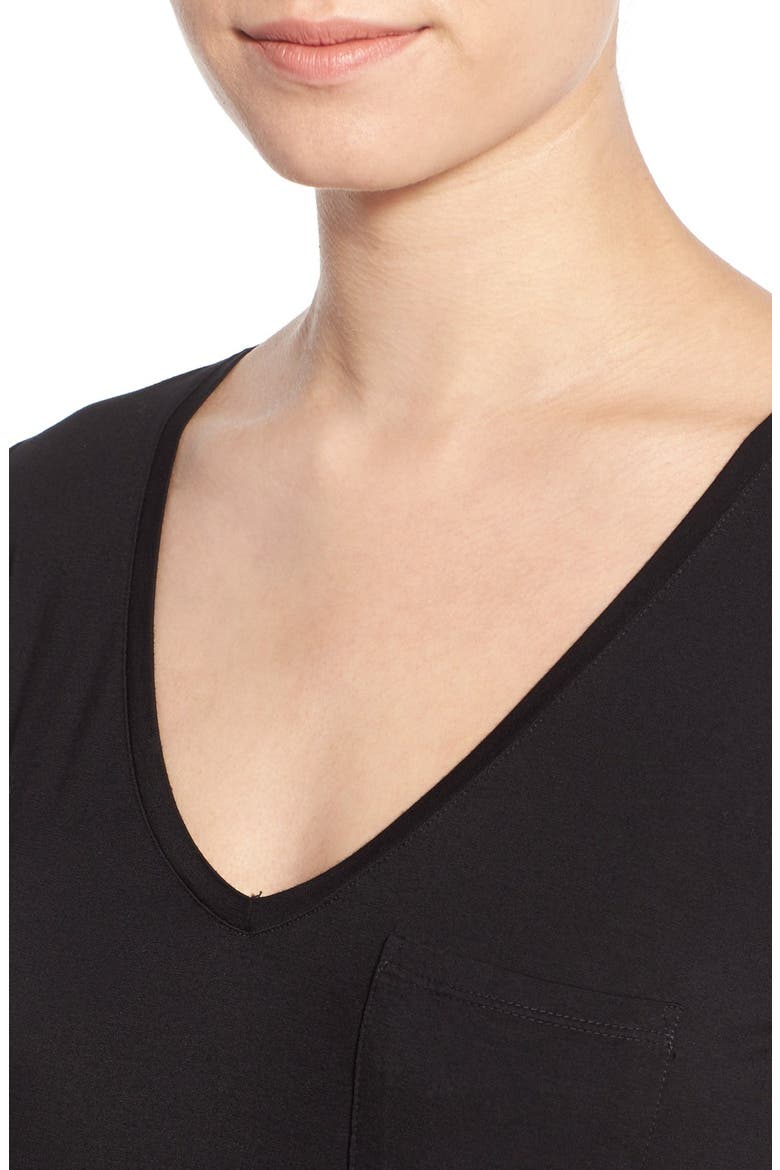 'Lynnea' V-Neck Pocket Tee, Alternate, color, BLACK