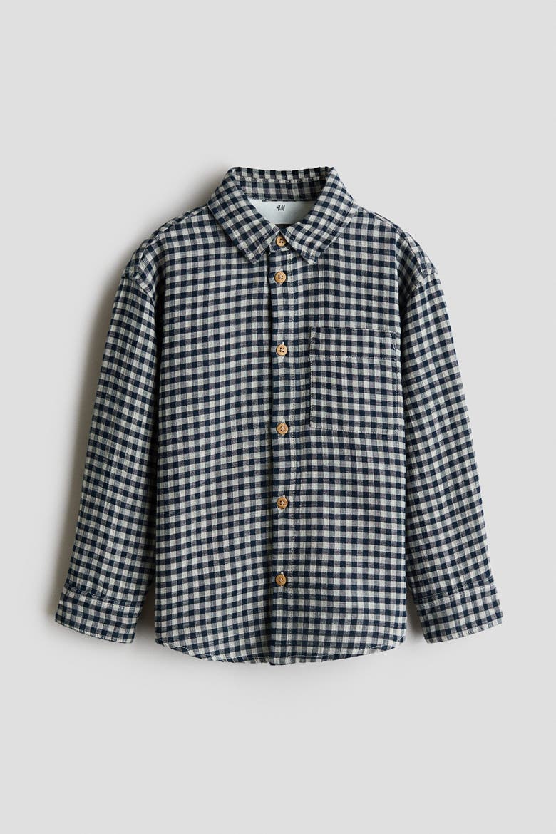 Cotton Muslin Shirt, Alternate, color, Navy blue/gingham