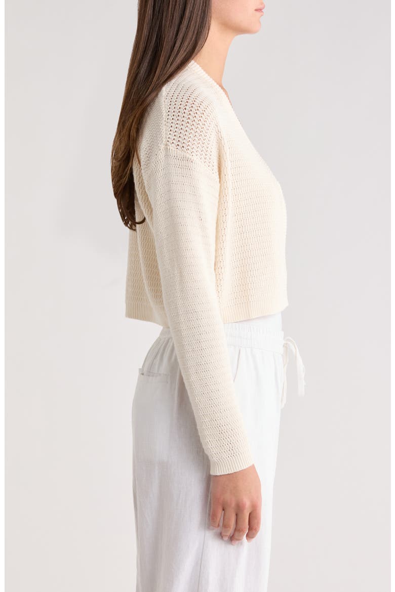 Anacapa Open Stitch Cotton Cardigan, Alternate, color, ANTIQUE WHITE