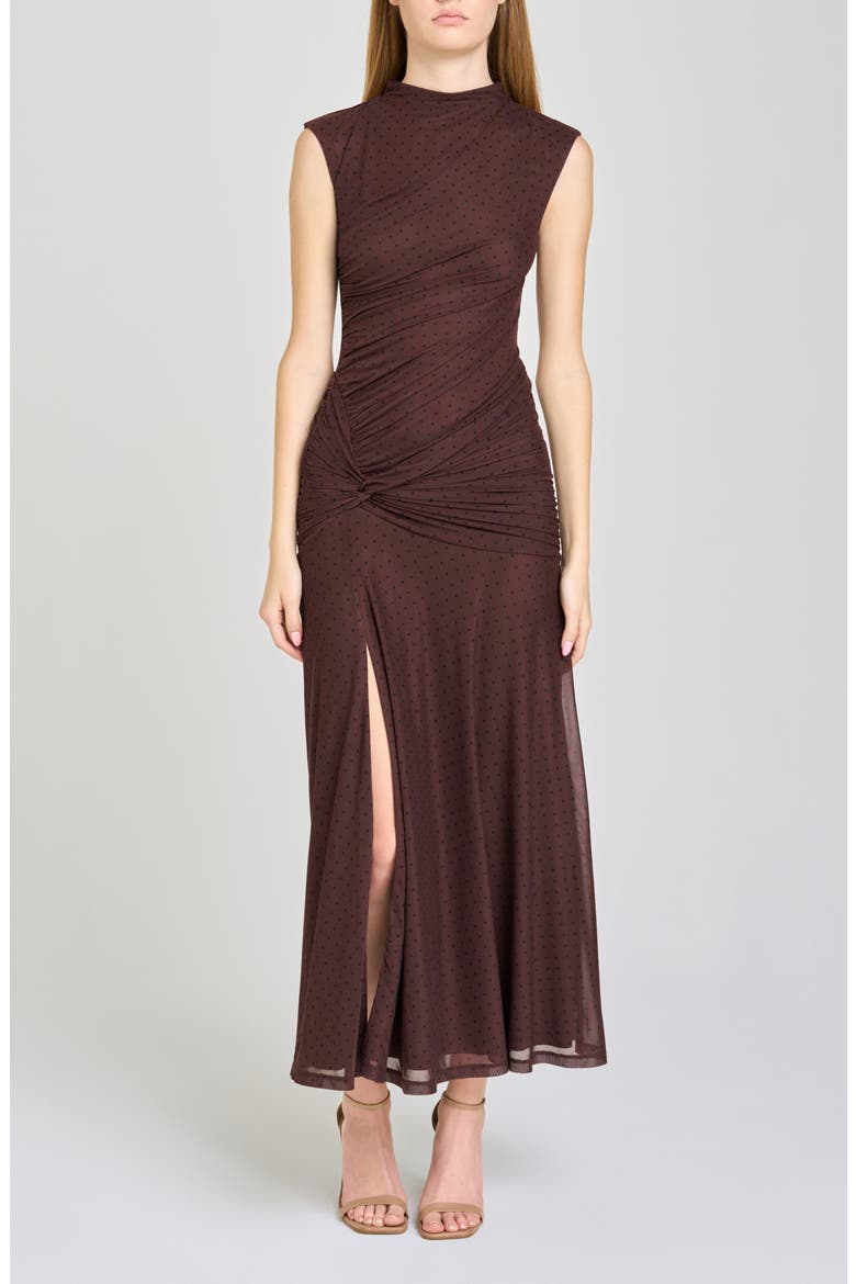 Sarielle Polka Dot Midi Dress, Main, color, BROWN POLKA DOT